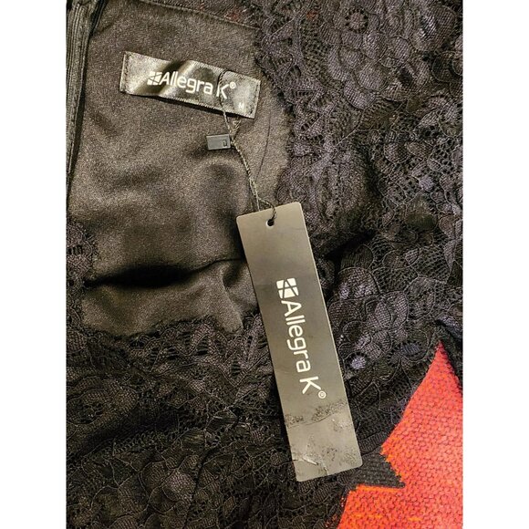 NEW Elegant Black Stretch Lace Ruffle Hem Midi Dress For Women Size Medium - Picture 3 of 11